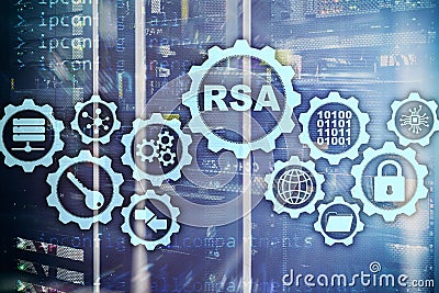 RSA. Rivest Shamir Adleman cryptosystem. Cryptography and Network Security. Stock Photo