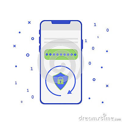 RSA token mobile app. Cryptosystem for security. Two-factor authentication software. Vector Illustration