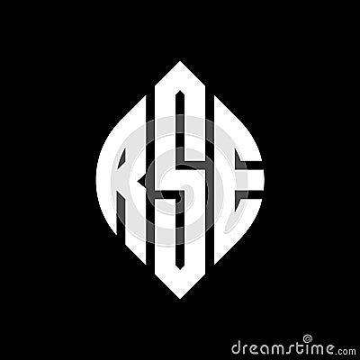 RSE circle letter logo design with circle and ellipse shape. RSE ellipse letters with typographic style. The three initials form a Vector Illustration