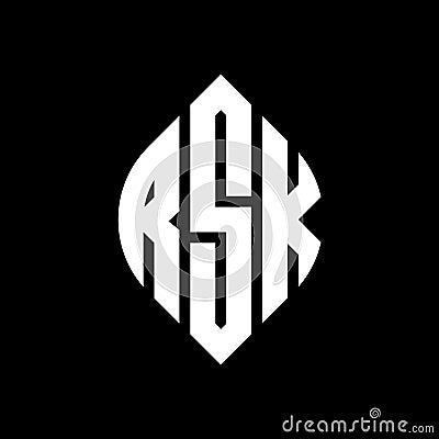 RSK circle letter logo design with circle and ellipse shape. RSK ellipse letters with typographic style. The three initials form a Vector Illustration