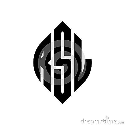 RSL circle letter logo design with circle and ellipse shape. RSL ellipse letters with typographic style. The three initials form a Vector Illustration