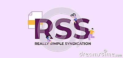 RSS really simple syndication. Business programming and coding technologies and web software. Vector Illustration