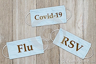 RSV, covid-19 and flu message on face masks Stock Photo