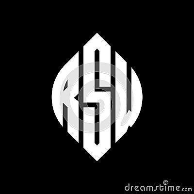 RSW circle letter logo design with circle and ellipse shape. RSW ellipse letters with typographic style. The three initials form a Vector Illustration