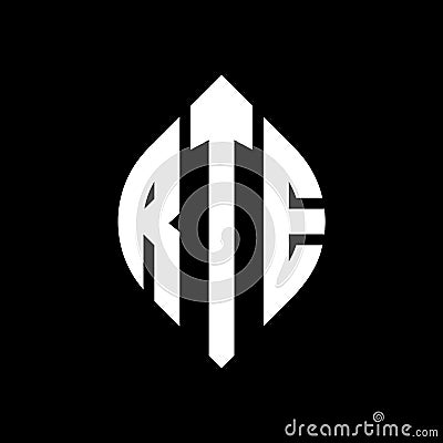 RTE circle letter logo design with circle and ellipse shape. RTE ellipse letters with typographic style. The three initials form a Vector Illustration