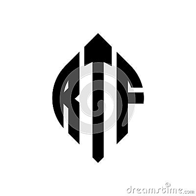 RTF circle letter logo design with circle and ellipse shape. RTF ellipse letters with typographic style. The three initials form a Vector Illustration