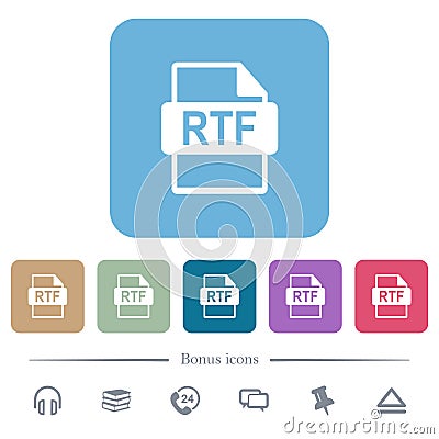 RTF file format flat icons on color rounded square backgrounds Vector Illustration