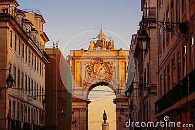 The Rua Augusta Arch seen from Rua Agusta street in city of Lisbon, Portugal Stock Photo