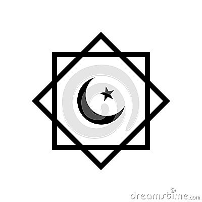 Rub el Hizb. Islamic star and crescent. Half-moon inside the octagon. Muslim symbol. Islam symbol, octagon with crescent and star Vector Illustration