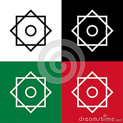 Rub el Hizb sign. Islamic Star. Set of the symbol of Islam on a background of pan-arabic colors. Isolated objects of white color Vector Illustration