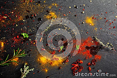 Rub and Marinade Powder and Sauce on Table Stock Photo