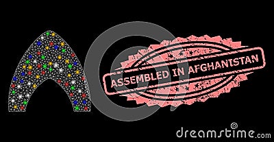 Rubber Assembled in Afghanistan Seal and Mesh Fire with Light Spots Vector Illustration