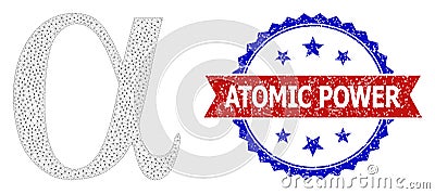 Rubber Atomic Power Round Rosette Bicolor Stamp and Mesh 2D Alpha Greek Lowercase Letter Vector Illustration