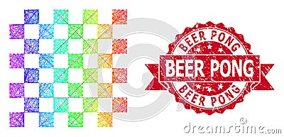 Rubber Beer Pong Stamp Seal and Bright Network Chess Board Vector Illustration