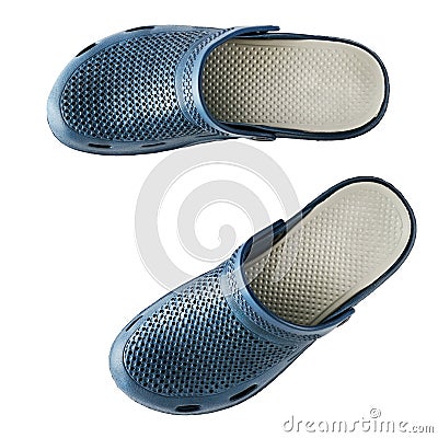 Rubber blue slippers isolated on white background. Stock Photo