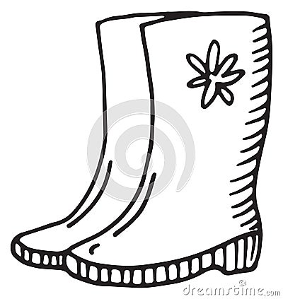 Rubber boots doodle. Autumn farmer footwear icon Vector Illustration