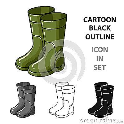 Rubber boots icon in cartoon style isolated on white background. Fishing symbol stock vector illustration. Vector Illustration