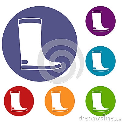 Rubber boots icons set Vector Illustration