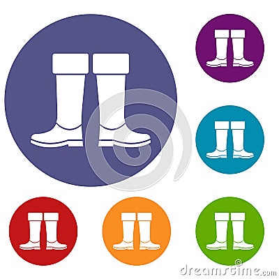 Rubber boots icons set Vector Illustration