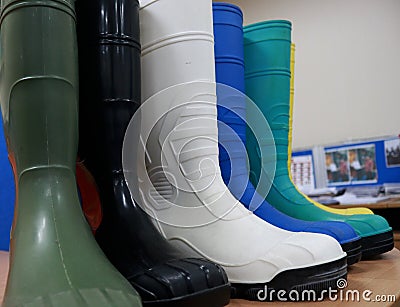 Rubber boots in several colors Stock Photo