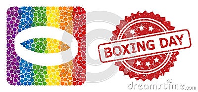 Rubber Boxing Day Stamp and Spectrum Gold Ring Collage Vector Illustration