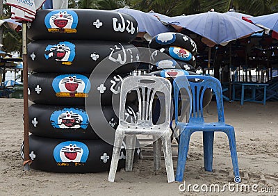 Rubber buoy for rent on the beach side Editorial Stock Photo