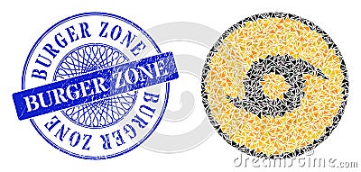 Rubber Burger Zone Badge and Triangle Tornado Danger Mosaic Stock Photo