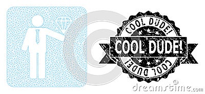 Rubber Cool Dude! Ribbon Seal Stamp and Mesh Carcass Groom Diamond Vector Illustration