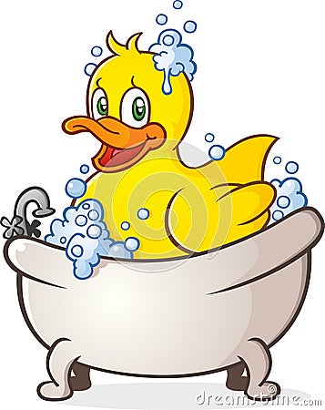 Rubber Duck Bubble Bath Cartoon Character Vector Illustration