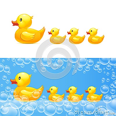 Rubber duck with ducklings. Vector Vector Illustration