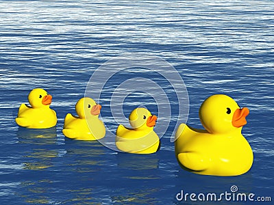 Rubber Duck Family on the Ocean Stock Photo