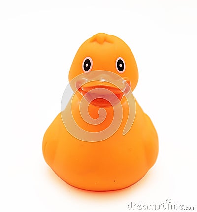 Rubber duck orange color isolated on white, front view Stock Photo