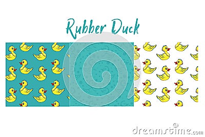 Rubber duck pattern with lots of yellow funny ducks Vector Illustration