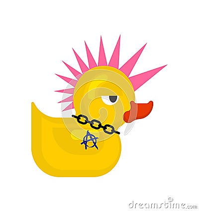 Rubber duck punk. Duck toy punker. yellow punky Vector Illustration