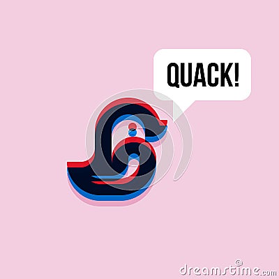 Rubber duck saying quack. 3d effect character Vector Illustration