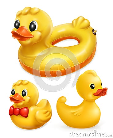 Rubber ducks, vector icon set Vector Illustration