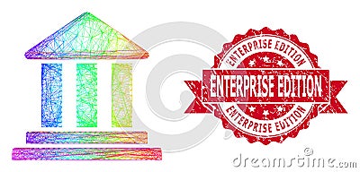 Rubber Enterprise Edition Stamp Seal and Rainbow Network Bank Building Vector Illustration