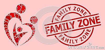 Grunge Family Zone Seal and Red Love Family Mosaic Vector Illustration