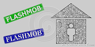 Rubber Flashmob Stamp Imitations and Network Self Isolation Web Mesh Vector Illustration