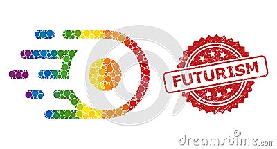 Rubber Futurism Stamp and Rainbow Participle Motion Mosaic Vector Illustration