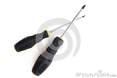 Rubber-handled screwdrivers, insulated on a white background Stock Photo