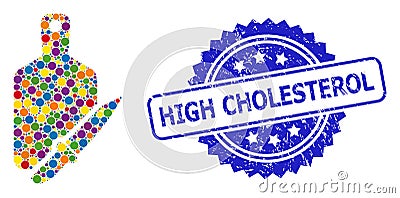 Rubber High Cholesterol Seal and Multicolored Collage Cutting Board and Knife Vector Illustration