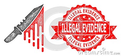 Rubber Illegal Evidence Stamp and Hatched Blood Knife Icon Vector Illustration