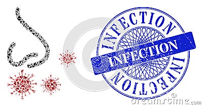 Rubber Infection Stamp Seal and Triangle Nasal Infection Mosaic Vector Illustration