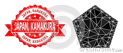 Rubber Japan, Kamakura Seal and Filled Pentagon Lowpoly Mocaic Icon Vector Illustration