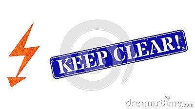 Rubber Keep Clear! Stamp Seal and Electric Arrow Lowpoly Icon Vector Illustration