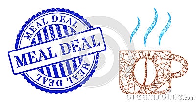 Rubber Meal Deal Stamp and Net Hot Coffee Cup Web Mesh Vector Illustration
