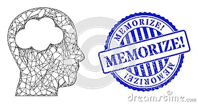 Rubber Memorize! Badge and Network Head Brain Web Mesh Vector Illustration