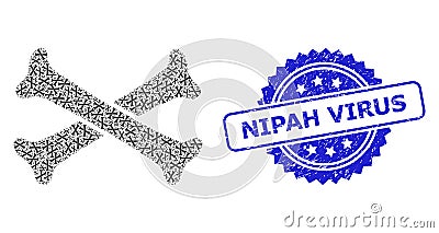 Rubber Nipah Virus Seal and Fractal Crossing Bones Icon Collage Vector Illustration