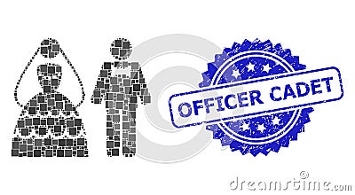 Rubber Officer Cadet Stamp Seal and Square Dot Mosaic Wedding Couple Vector Illustration